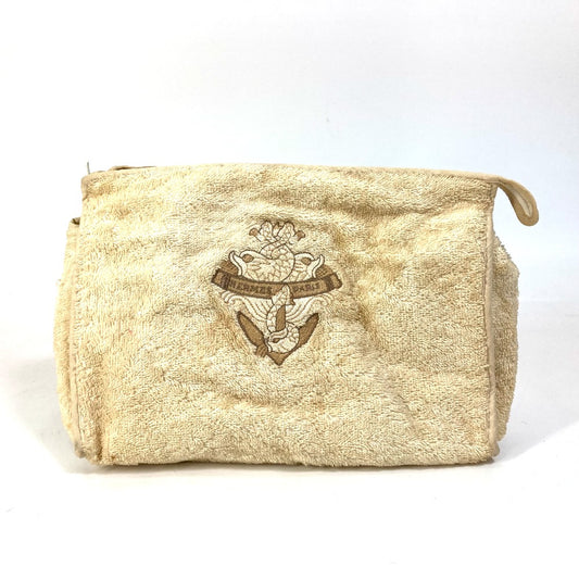 HERMES Clutch Bag with Logo, Makeup Pouch, Pile Fabric, Women's, Beige
