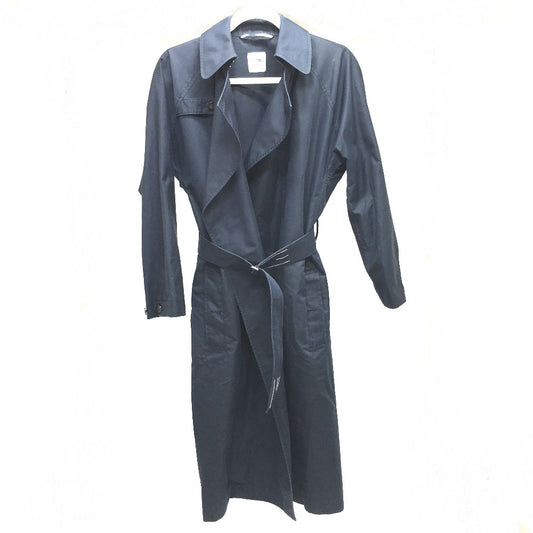 HERMES Women's Navy Cotton Trench Coat with Belt, Lightweight Spring Coat, Long Sleeve, Outerwear