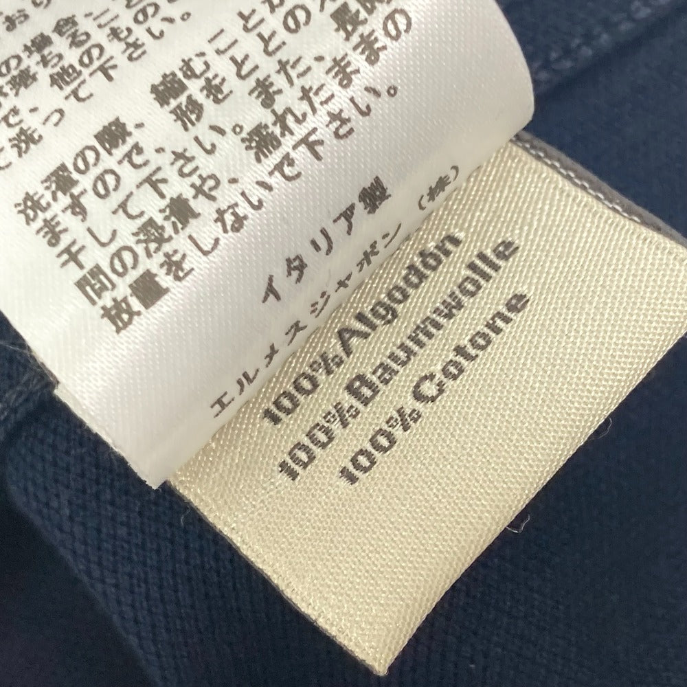 HERMES Men's Navy Short Sleeve T-Shirt with H Embroidery and Pocket, Cotton