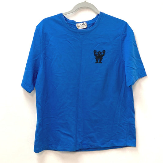 HERMES Hello Mr. Falier Patch Tops Apparel Short Sleeve T-Shirt Cotton Men's Blue