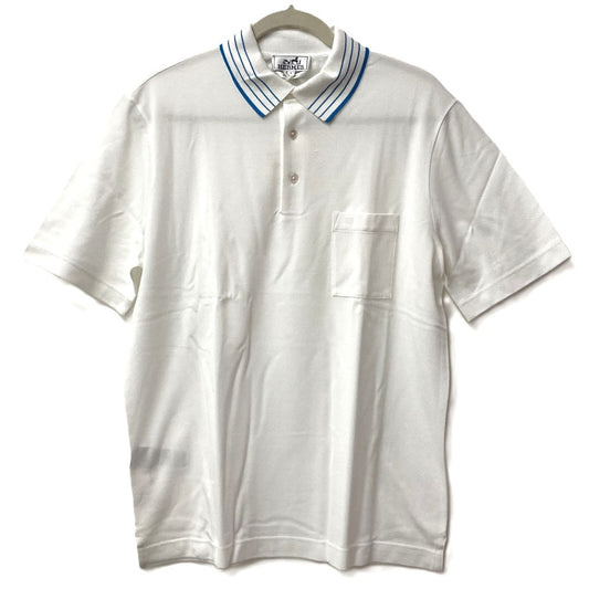 Hermes H Logo Line Line Lengan Pendek Shirt Shirt Collared Polo Shirt Cotton Men's White