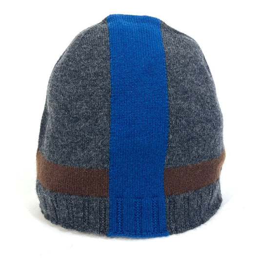 HERMES Apparel Tricolor Hat Beanie Knit Cap Cashmere Unisex Gray