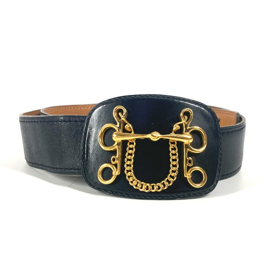 HERMES Vintage Buckle Pants Belt, Leather, Women's, Black