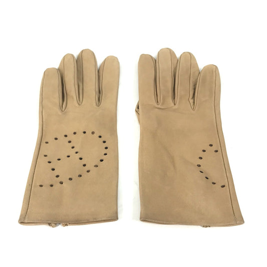 HERMES Perforated Logo Gloves, Leather, Women's, Beige