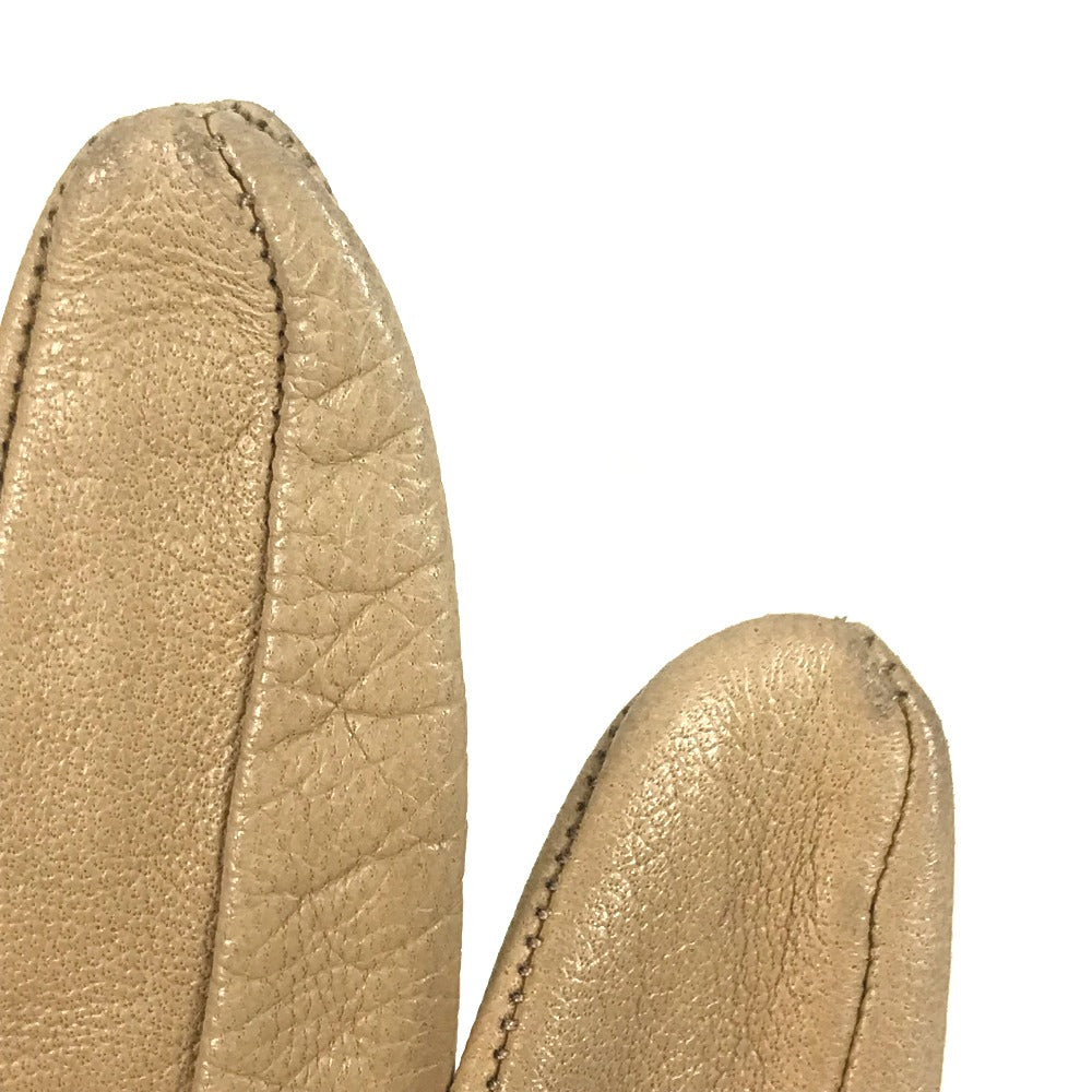 HERMES Perforated Logo Gloves, Leather, Women's, Beige