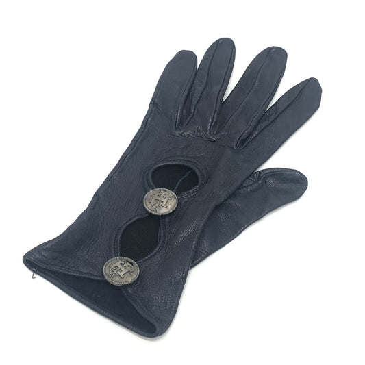 HERMES H button One-handed, left-handed, short leather glove, fashion accessory. Glove Leather Black Used