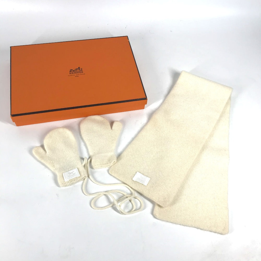 HERMES Baby Mitten & Scarf Set, 100% Cashmere, Kids, White