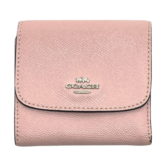 COACH ロゴ コンパクトウォレット ミニ財布 三つ折り 財布 折財布 3つ折り財布 レザー レディース ピンク