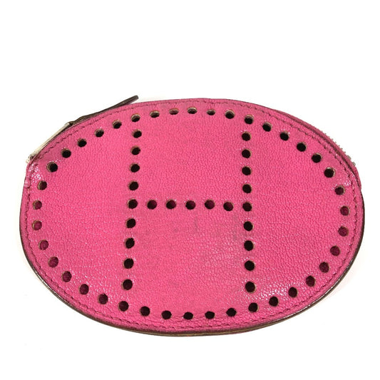 HERMES Evelyn Logo Wallet with Round Zipper, Chevre Coin Case, Women's, Pink