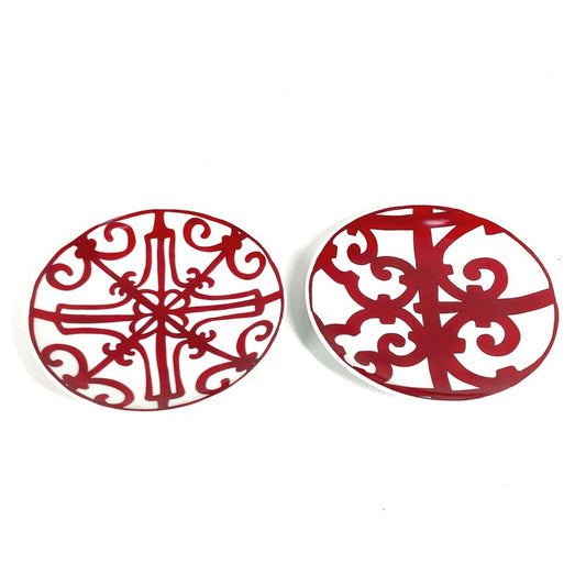 HERMES Gadargivir Set (Pair) - 2 x 17cm Ceramic Plates, Unisex, White and Red