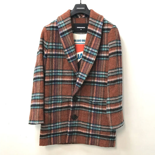 DSQUARED2 S75AA0396 2023 Latest Model Checked Coat, Long Sleeve, Wool Outerwear Jacket, Women's, Multicolor