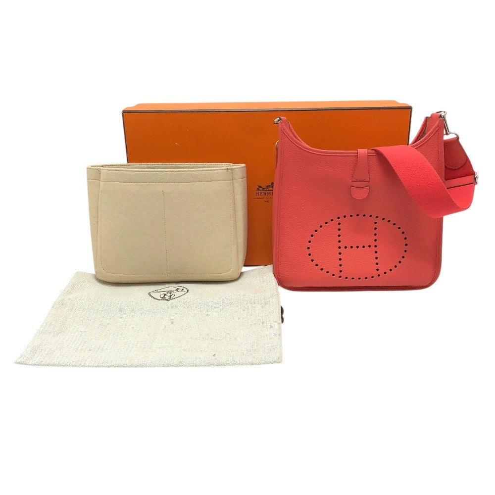 HERMES Evelyne PM 3 Crossbody Bag/Shoulder Bag in Taurillon Clemence Leather, Women's, Rouge Pivoine (estimated color) Red