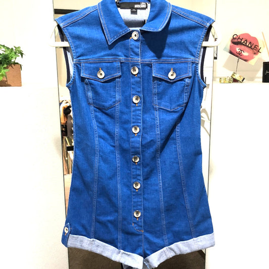 MOSCHINO Women's Blue Denim Sleeveless Jumpsuit