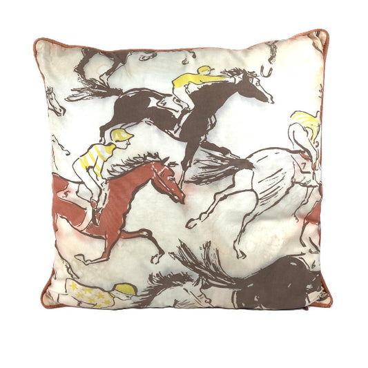 HERMES logo horse print pillow, interior cushion, cotton, unisex, multicolor
