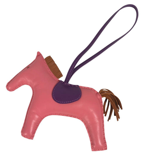 HERMES Rodeo GM Bag Charm, Horse Cheval Keychain Charm, Anjou Miro, Women's, Pink