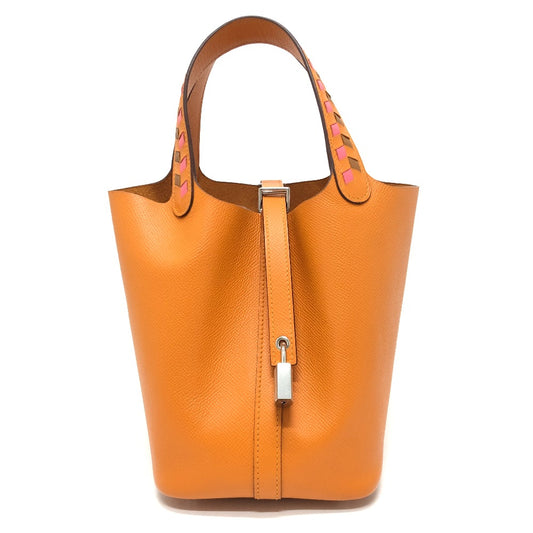 HERMES ピコタンロックPM トレサージュ バッグ カバン バック ハンドバック PM ハンドバッグ エプソン レディース アプリコット オレンジ - brandshop-reference