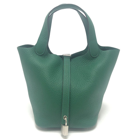 HERMES Picotin Rock PM 18 Picotin PM Bag Hand Bag Taurillon Clemence Vert Moyen x SVHardware Green Used