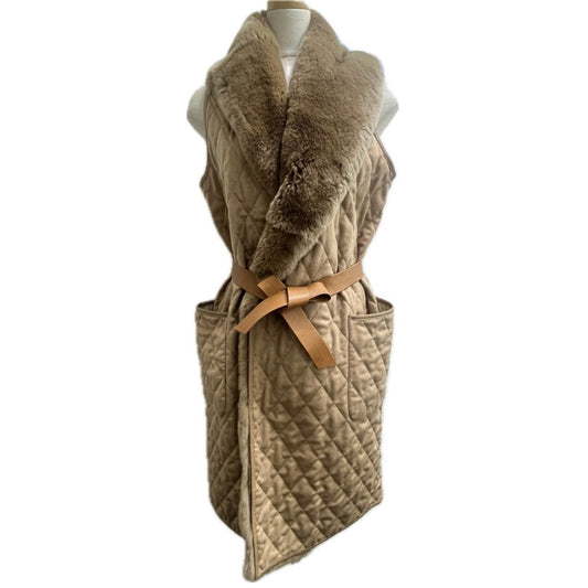 MAX MARA 11560153 Women's Brown Camel Vest with Fur Detail, Polyester