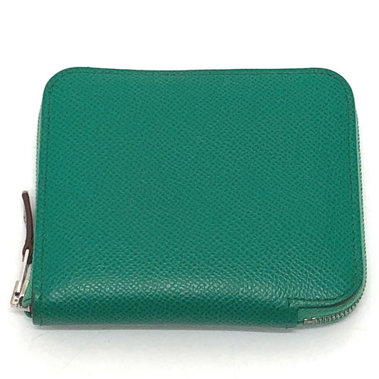 HERMES Azap Compact-Silk-In Round Compact Wallet Folded wallet Epsom Veil Jade Green Used