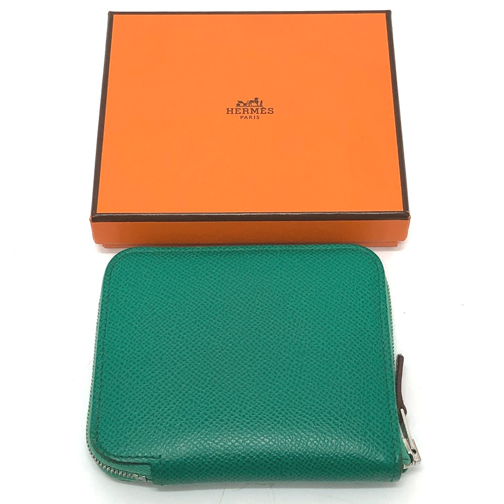 HERMES Azap Compact-Silk-In Round Compact Wallet Folded wallet Epsom Veil Jade Green Used