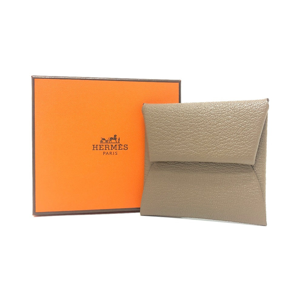 HERMES Bastia Coin Purse Wallet Chevre Women's Etoupe Beige