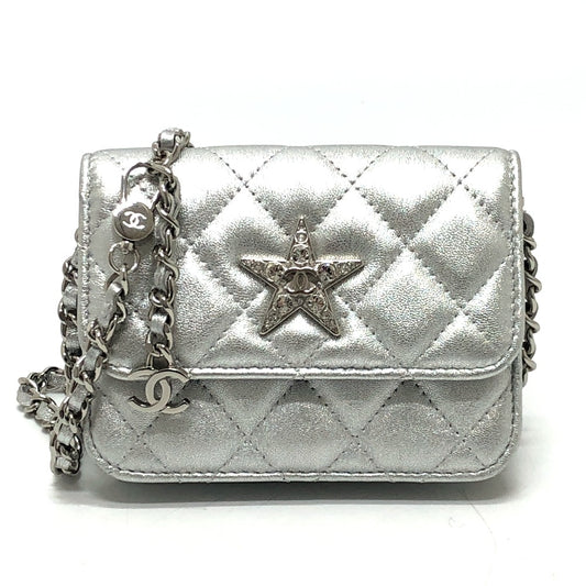 CHANEL Ear Gift Customer Limited Star Rhinestone Bag Matelassé Mini Shoulder Bag Leather Women's Silver