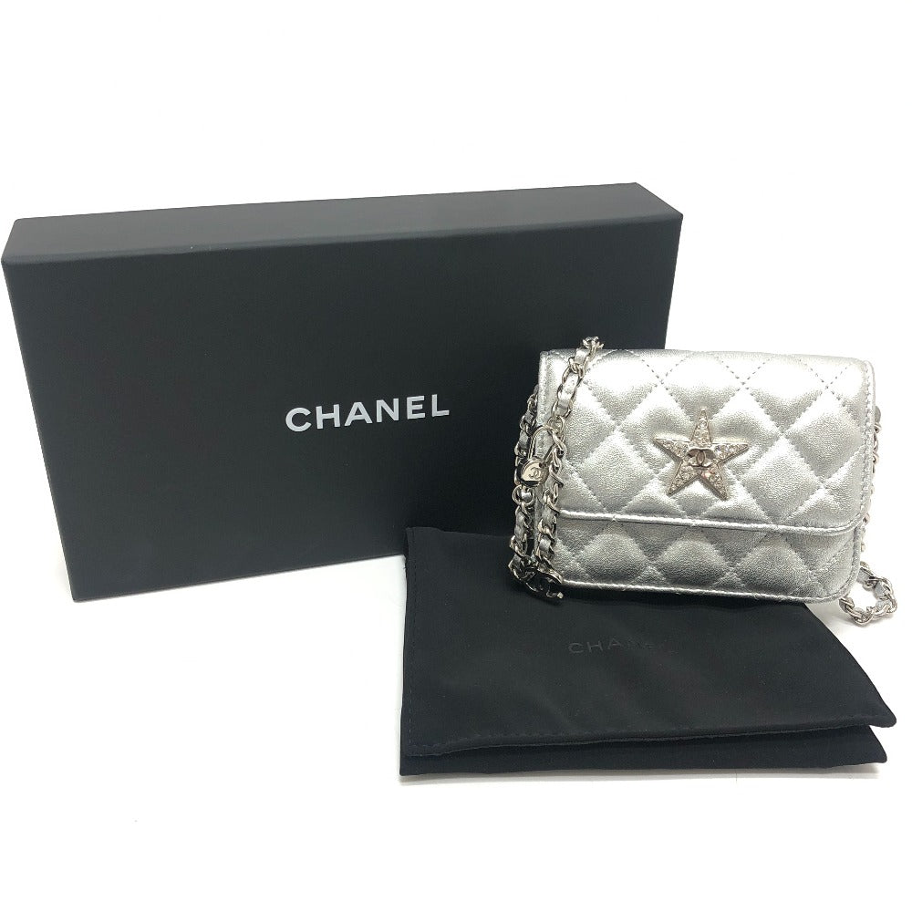 CHANEL Ear Gift Customer Limited Star Rhinestone Bag Matelassé Mini Shoulder Bag Leather Women's Silver