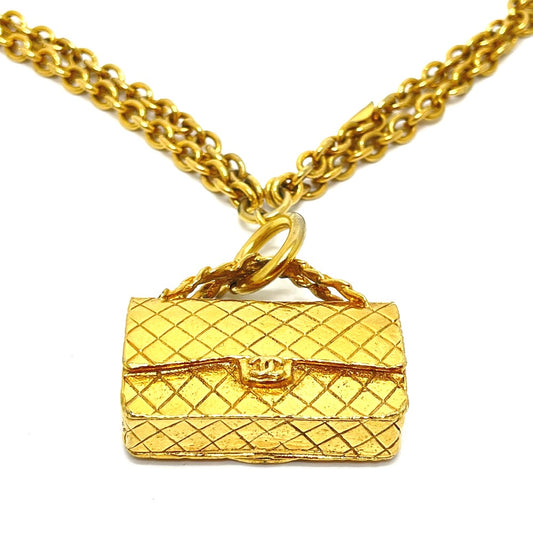 CHANEL Bag-Shaped Motif Matelasse Bag Vintage Pendant Necklace GP Women's Gold