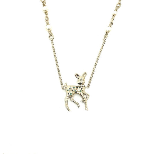 CHANEL G26 Bambi Faux Pearl Necklace in Gold