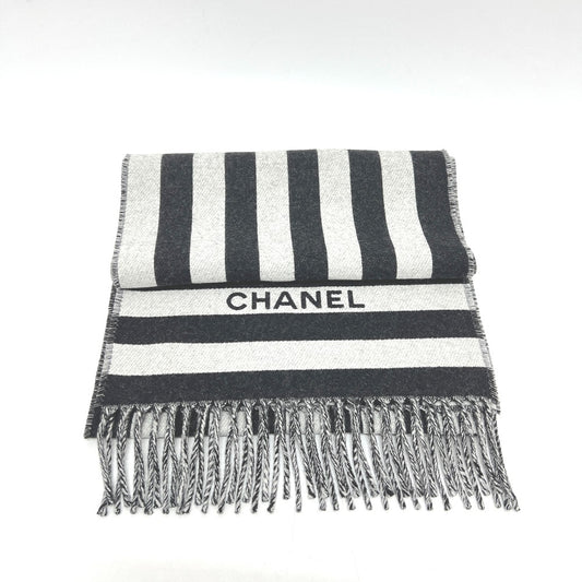 CHANEL Coco Mark Two-Tone Apparel Accessory Wool Scarf Women's Black
