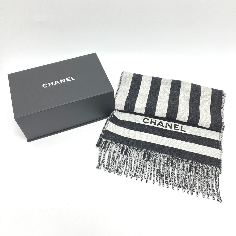 CHANEL Coco Mark Two-Tone Apparel Accessory Wool Scarf Women's Black