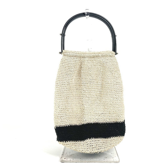 CHANEL Logo Mesh Plastic Handle Canvas Handbag for Women, Beige