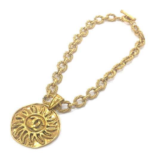 CHANEL 94A Coco Mark Sun Motif Chain Vintage Necklace GP Women's Gold