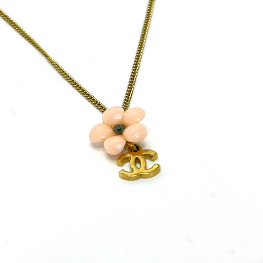 CHANEL 05A Coco Mark Flower Camellia Chain Necklace in Gold