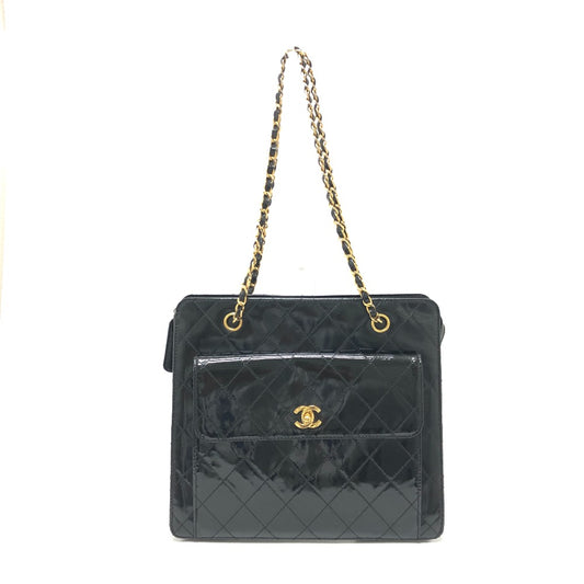 CHANEL Matelasse Coco Mark Chain Shoulder Bag, Enamel, Women's, Black