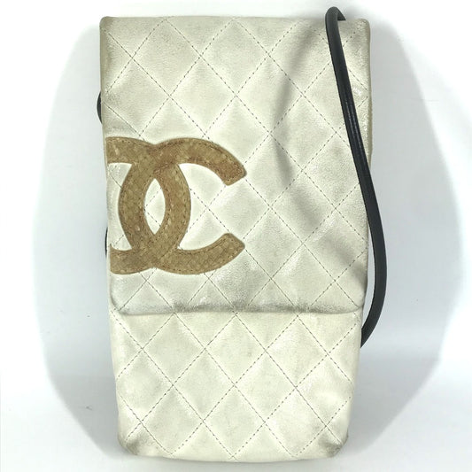 CHANEL Cambon CC Coco Mark Crossbody Bag, Pochette, Flap Shoulder Bag, Leather, Unisex, White