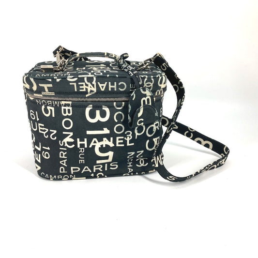 CHANEL Bi-Cea Line Vanity Bag, 2-Way Shoulder Bag/Handbag, Canvas, Women's, Black
