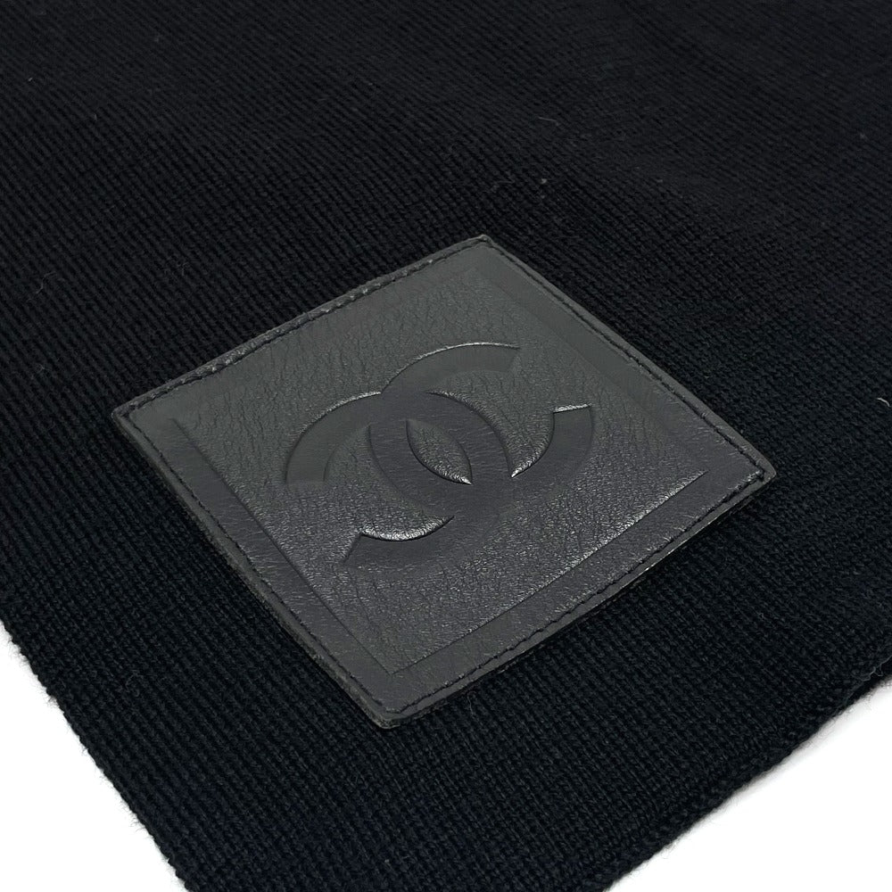 CHANEL Sport CC Coco Mark Scarf, Wool/Cashmere, Unisex, Black/Fluorescent Green