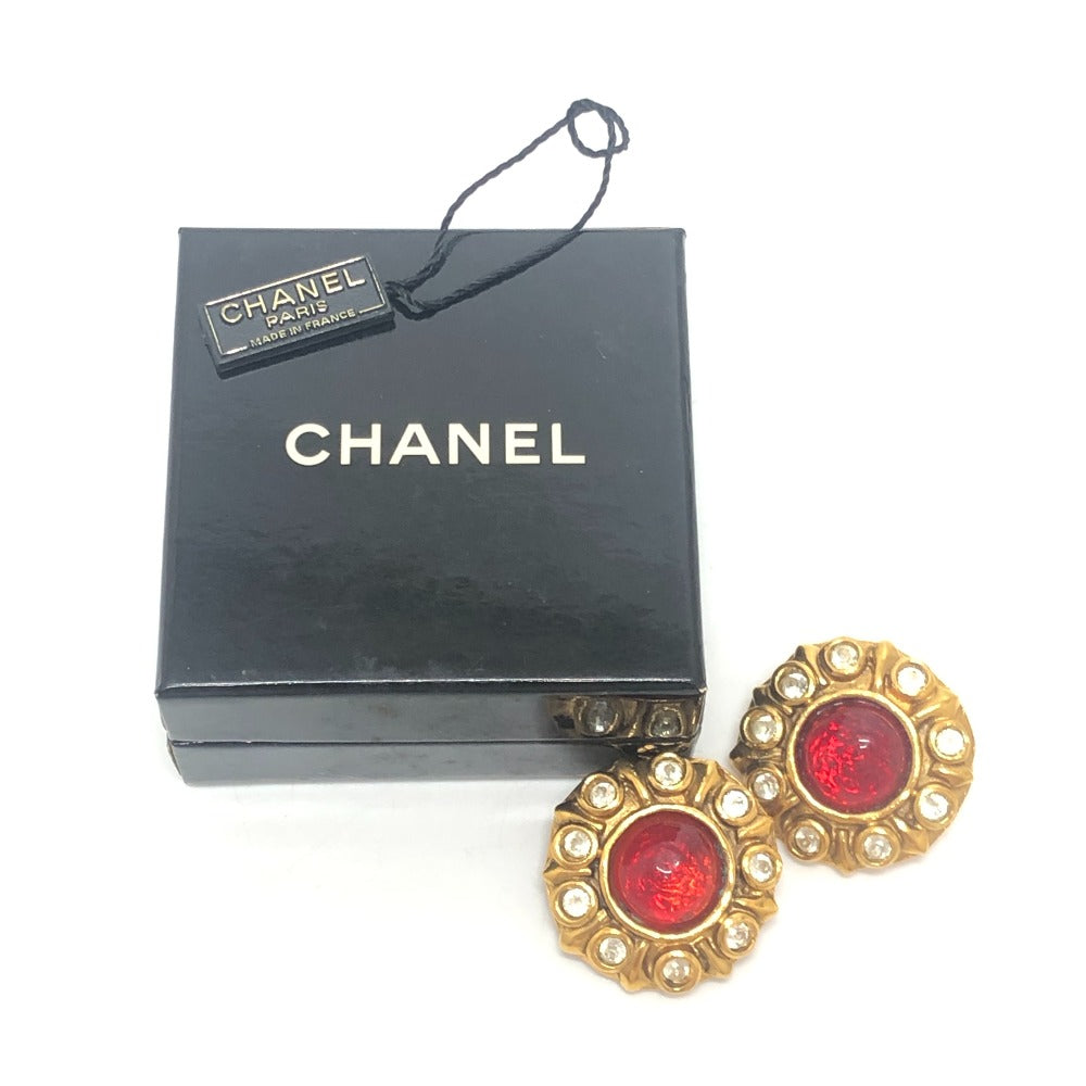 CHANEL vintage grippore rhinestone Accessory clip type Earrings Metal Gold/Red Used