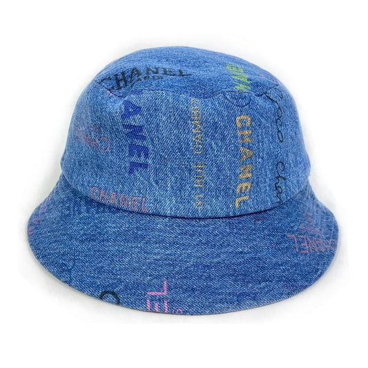 CHANEL All-Over Logo Denim Crusher Hat Bucket Hat 22S Denim Women's Blue