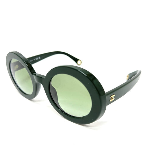 CHANEL 5489-A Accessories Coco Mark Round Shape Eyewear Sunglasses Plastic Women's Green