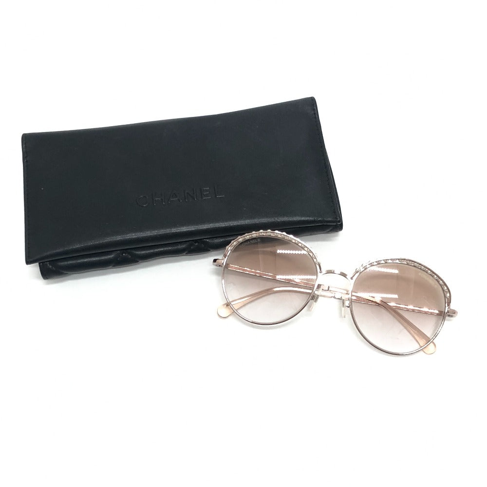 CHANEL 4247-H Faux Pearl Accessories Eyewear Gradient Lens Sunglasses Metal Women's Pink Gold Gold