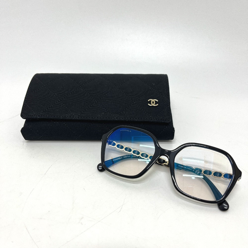 CHANEL 3489-S-A Square Shape Coco Mark Temple Chain Blue Light Cut Sunglasses Plastic Women's White