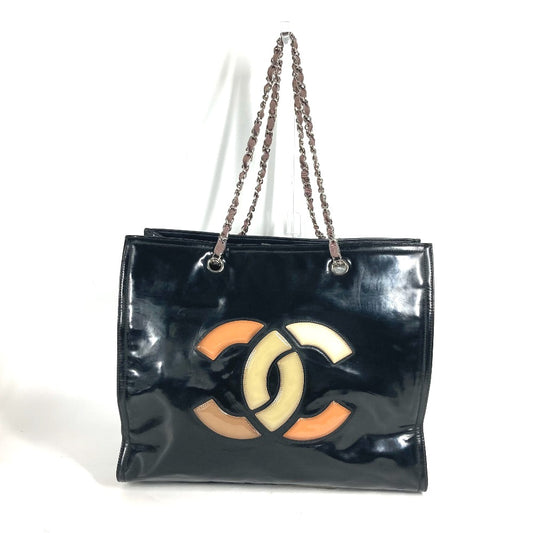 CHANEL CC ココマーク 肩掛け リップスティック カバン Wチェーン ショルダーバッグ エナメル レディース ブラック