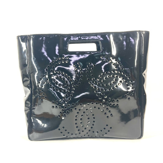 CHANEL パンチングロゴ トリプルココ CC ココマーク ビッグ カバン ハンドバッグ エナメル レディース ブラック - brandshop-reference