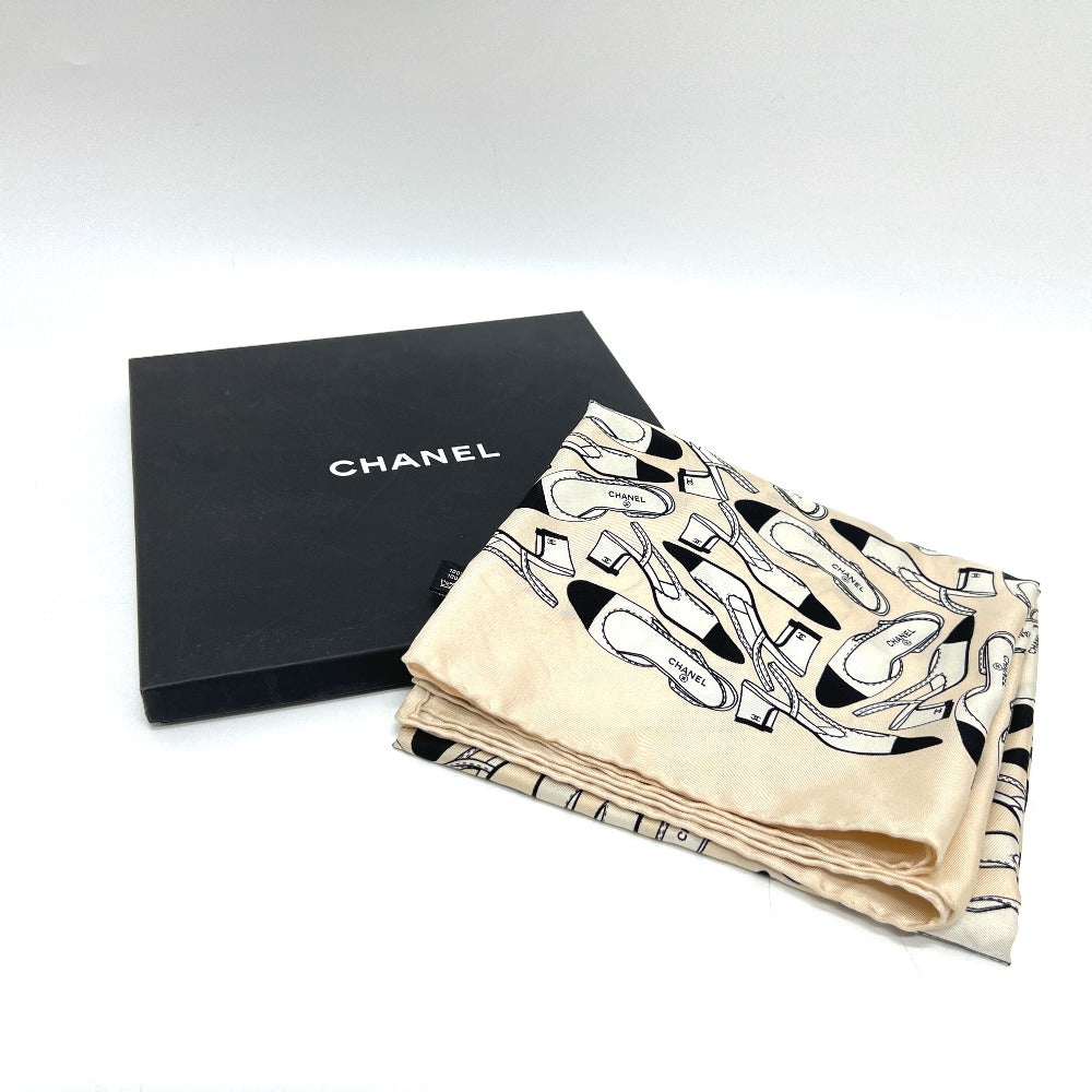 CHANEL Pumps Motif Apparel Accessories Stole Large Scarf Silk Women's Beige