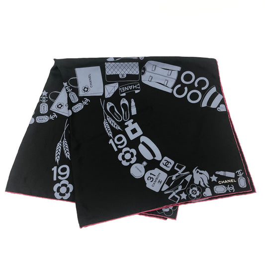 CHANEL ポップ マルチデザイン ファッション小物 大判 スカーフ シルク レディース ブラック