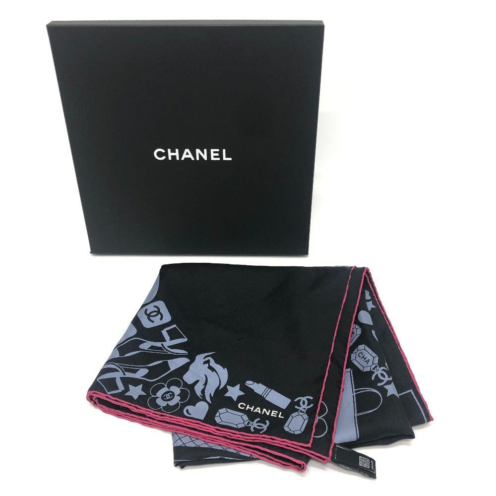 CHANEL ポップ マルチデザイン ファッション小物 大判 スカーフ シルク レディース ブラック