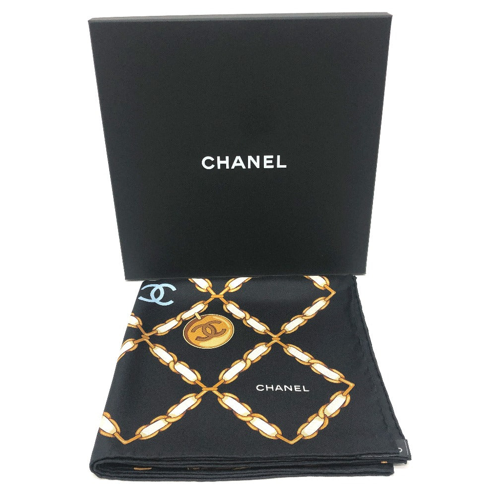 CHANEL CC MarkChain all-over print Apparel accessories, large shawls Scarf silk Black Used