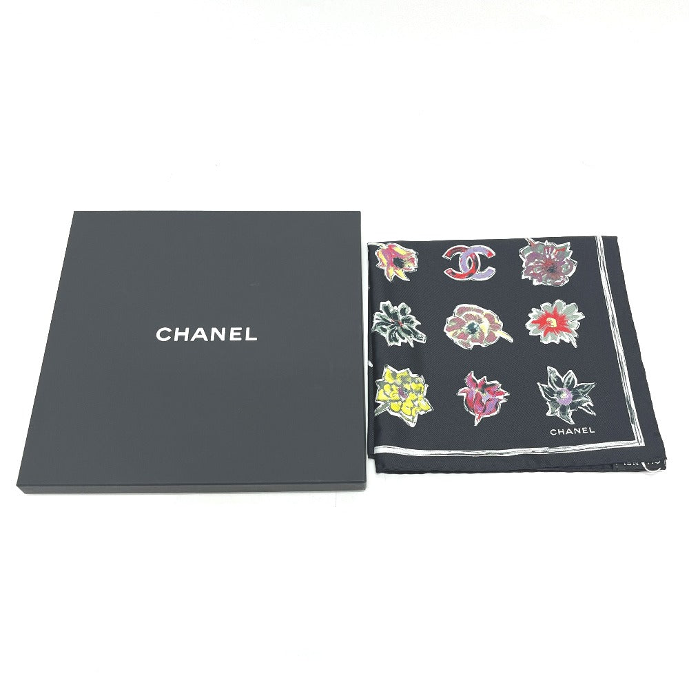 CHANEL Camelia Shawl, Stole/Shawl, Bandana, Silk Scarf, Floral Pattern Scarf silk Black Used